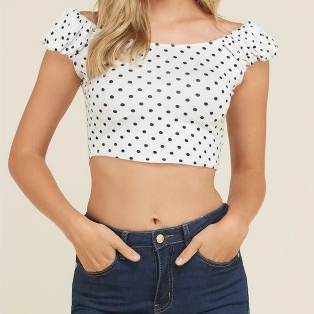 Puff sleeve polka dot crop top - Picture 4 of 6